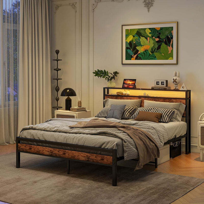 Bed with Storage Wooden Headboard