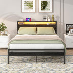 Bed with Storage Wooden Headboard