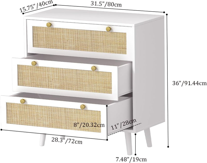 Bedroom Chest of 3 Drawers Wooden Closet Dressers