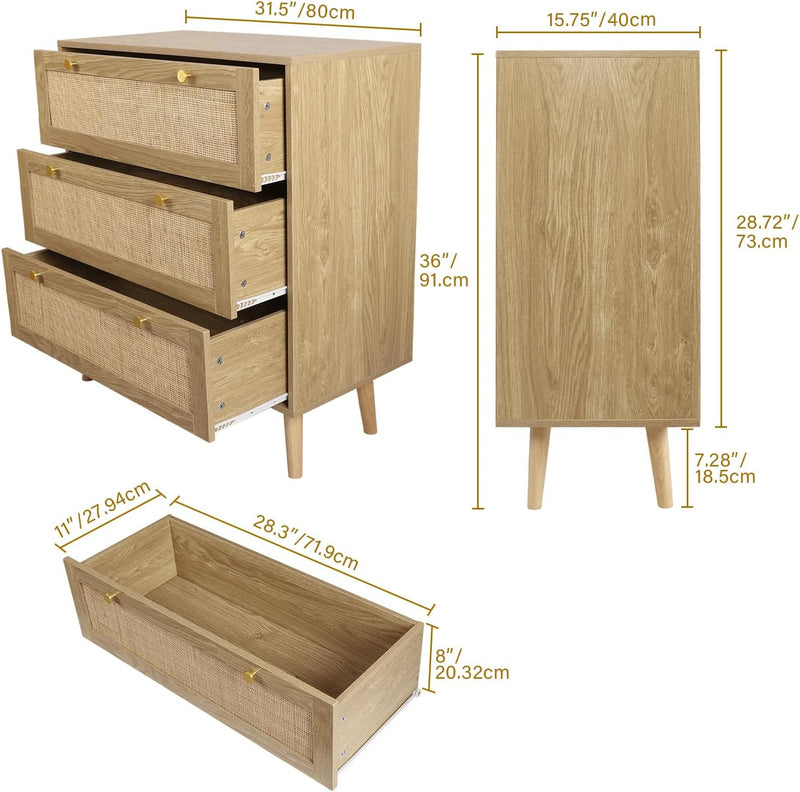 Bedroom Chest of 3 Drawers Wooden Closet Dressers