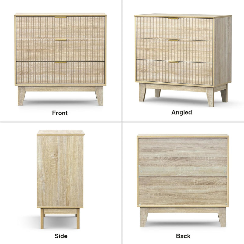 Bedroom Chest of 3 Drawers Wooden Closet Dressers