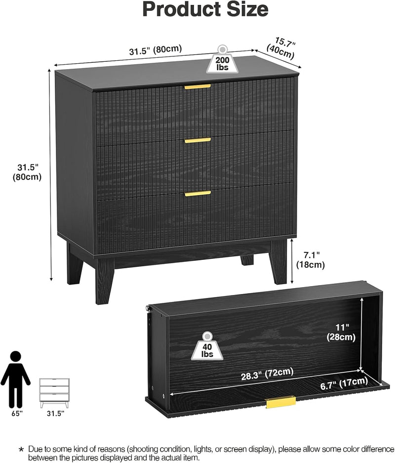 Bedroom Chest of 3 Drawers Wooden Closet Dressers