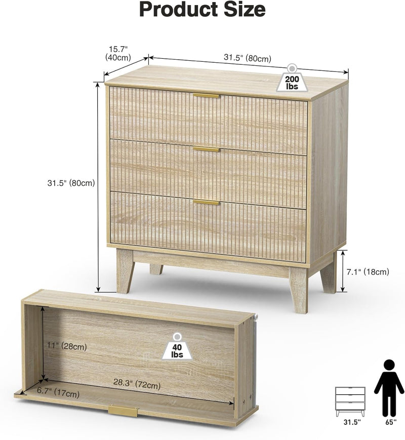 Bedroom Chest of 3 Drawers Wooden Closet Dressers