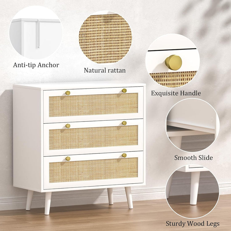 Bedroom Chest of 3 Drawers Wooden Closet Dressers