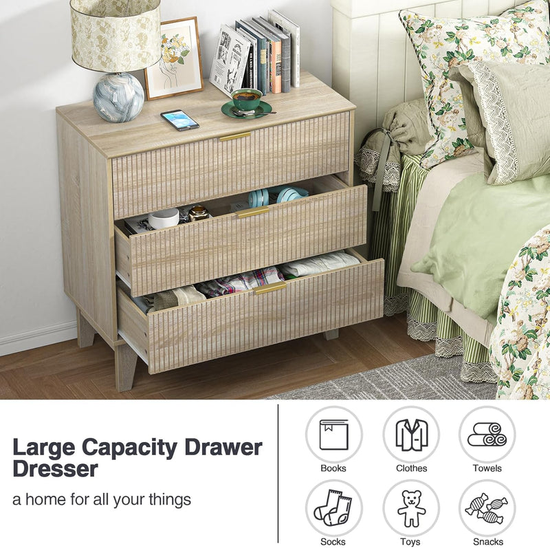 Bedroom Chest of 3 Drawers Wooden Closet Dressers