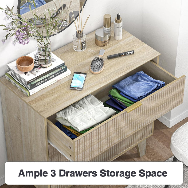 Bedroom Chest of 3 Drawers Wooden Closet Dressers