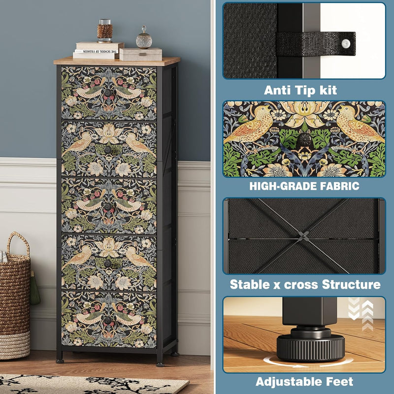 Bedroom Chest of Drawers with 5 Fabric Strawberry