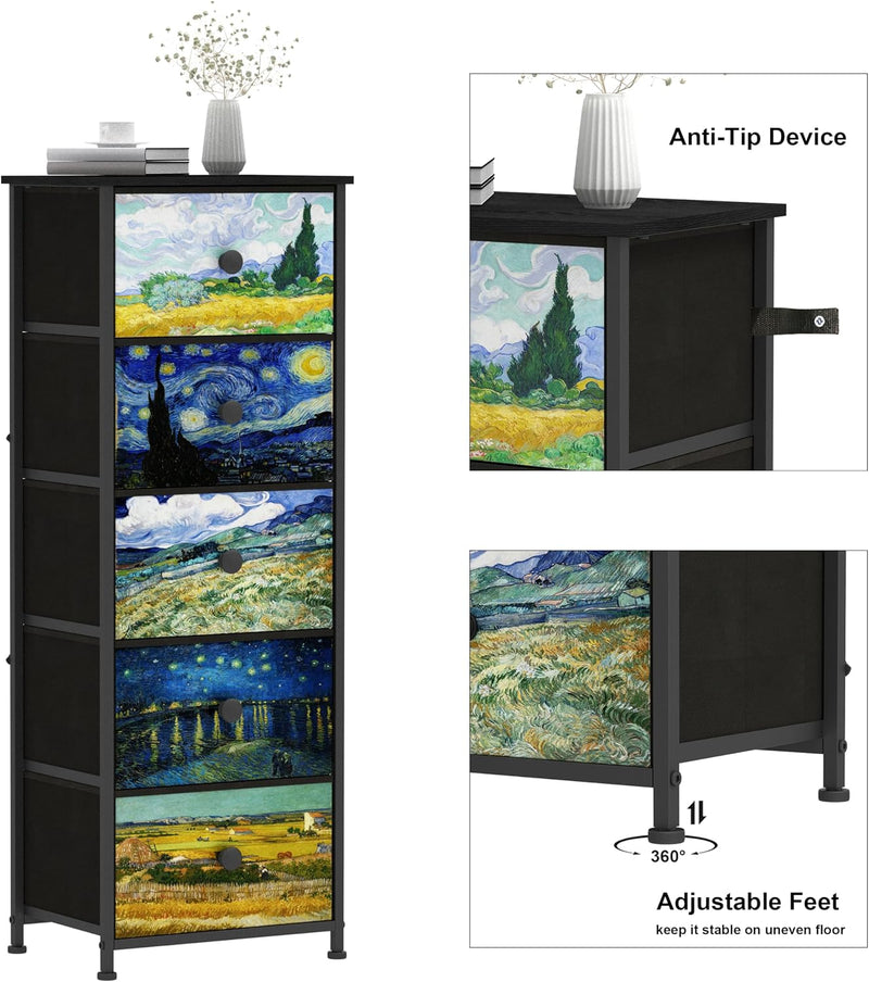 Bedroom Chest of Drawers with 5 Fabric Van