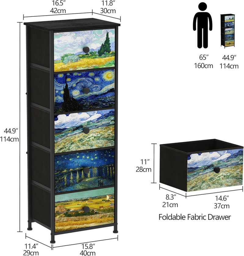 Bedroom Chest of Drawers with 5 Fabric Van
