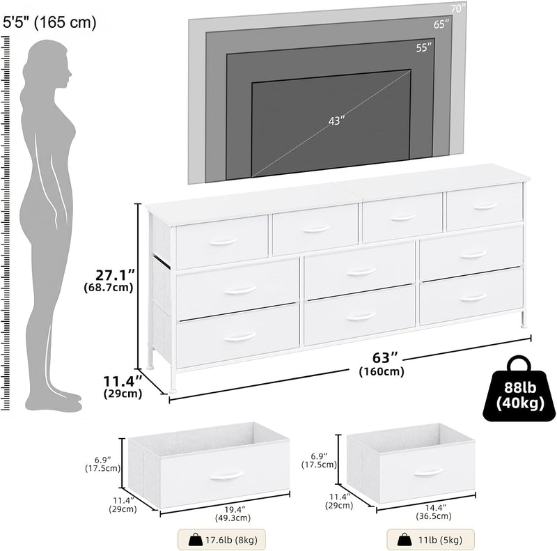 Bedroom Dresser Chests of Drawers with 10 Fabric