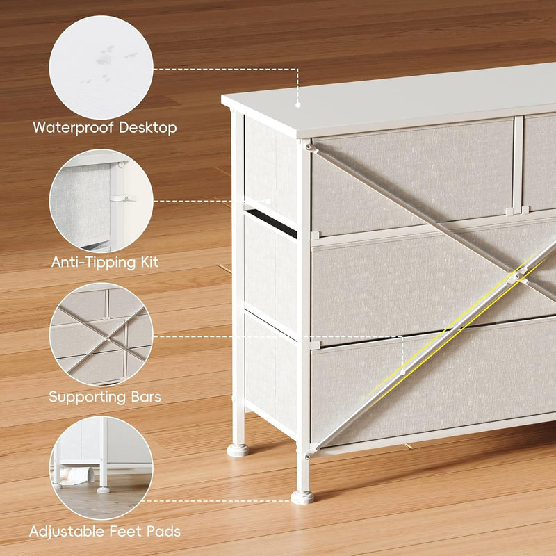 Bedroom Dresser Chests of Drawers with 10 Fabric