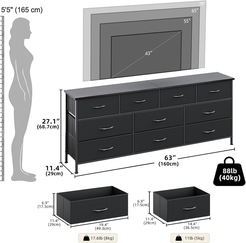Bedroom Dresser Chests of Drawers with 10 Fabric