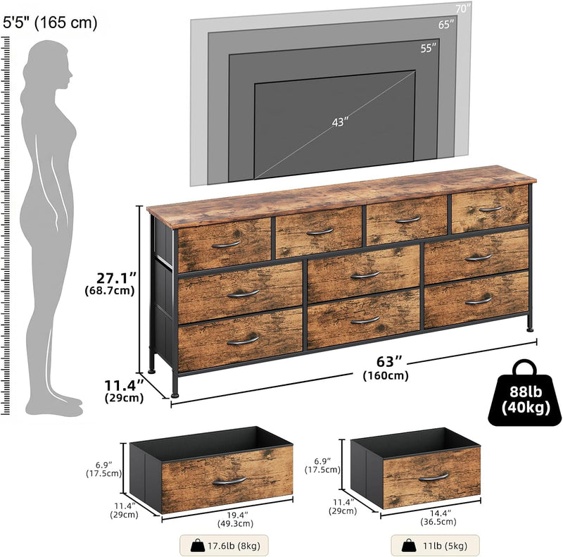 Bedroom Dresser Chests of Drawers with 10 Fabric