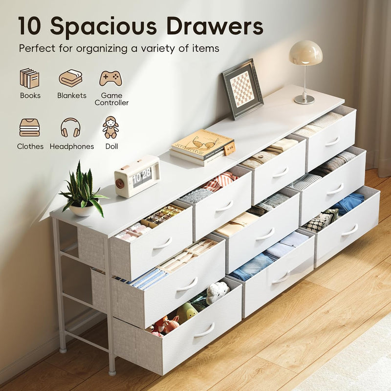 Bedroom Dresser Chests of Drawers with 10 Fabric