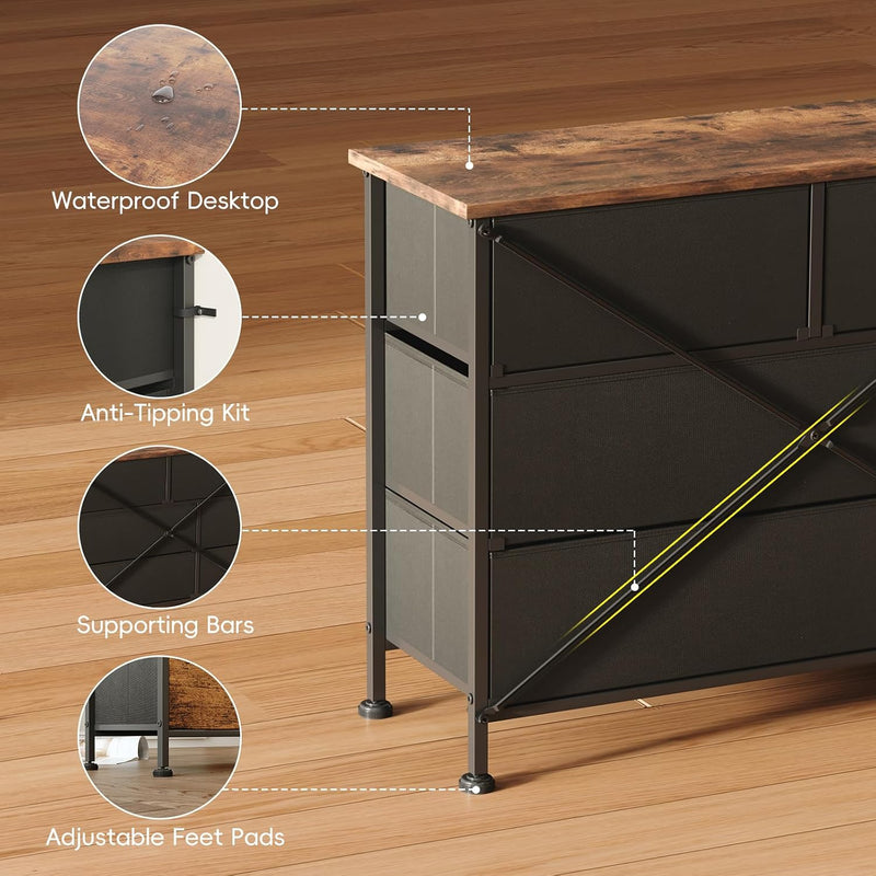Bedroom Dresser Chests of Drawers with 10 Fabric