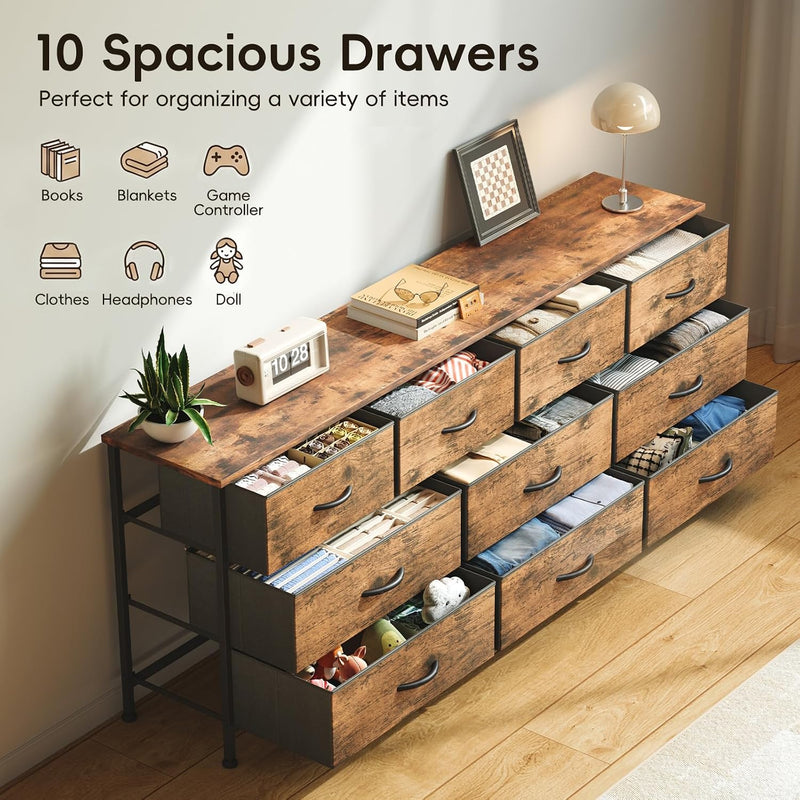 Bedroom Dresser Chests of Drawers with 10 Fabric
