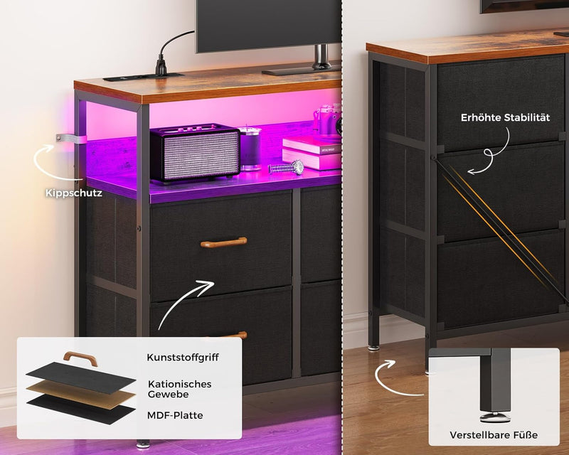 Bedroom Storage Unit with LED Strip 2 USB