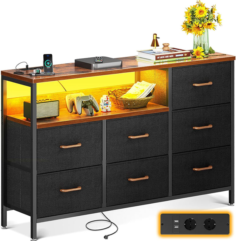 Bedroom Storage Unit with LED Strip 2 USB