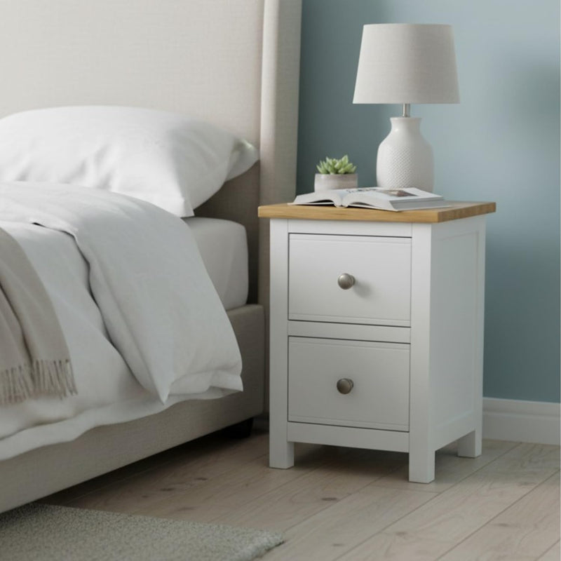 Bedside Table 2 Drawers Solid Wooden Side End Cabinet
