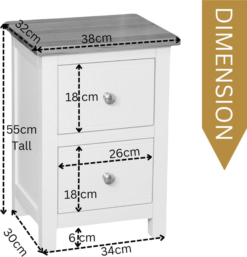100% Oak Top Bedside Cabinet Deep Drawers Fully