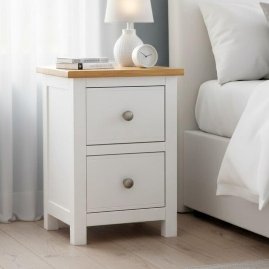 Bedside Table 2 Drawers Solid Wooden Side End