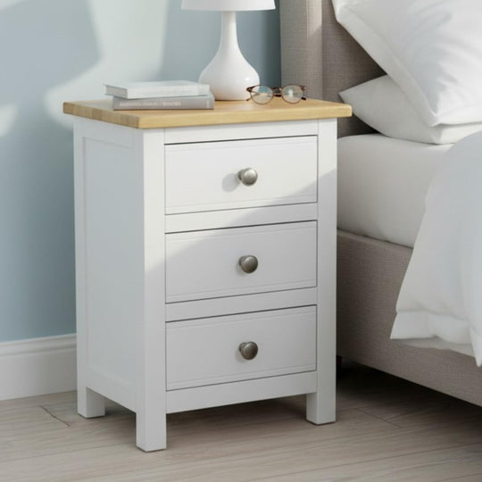 Bedside Table 3 Drawers Solid Wooden Side End
