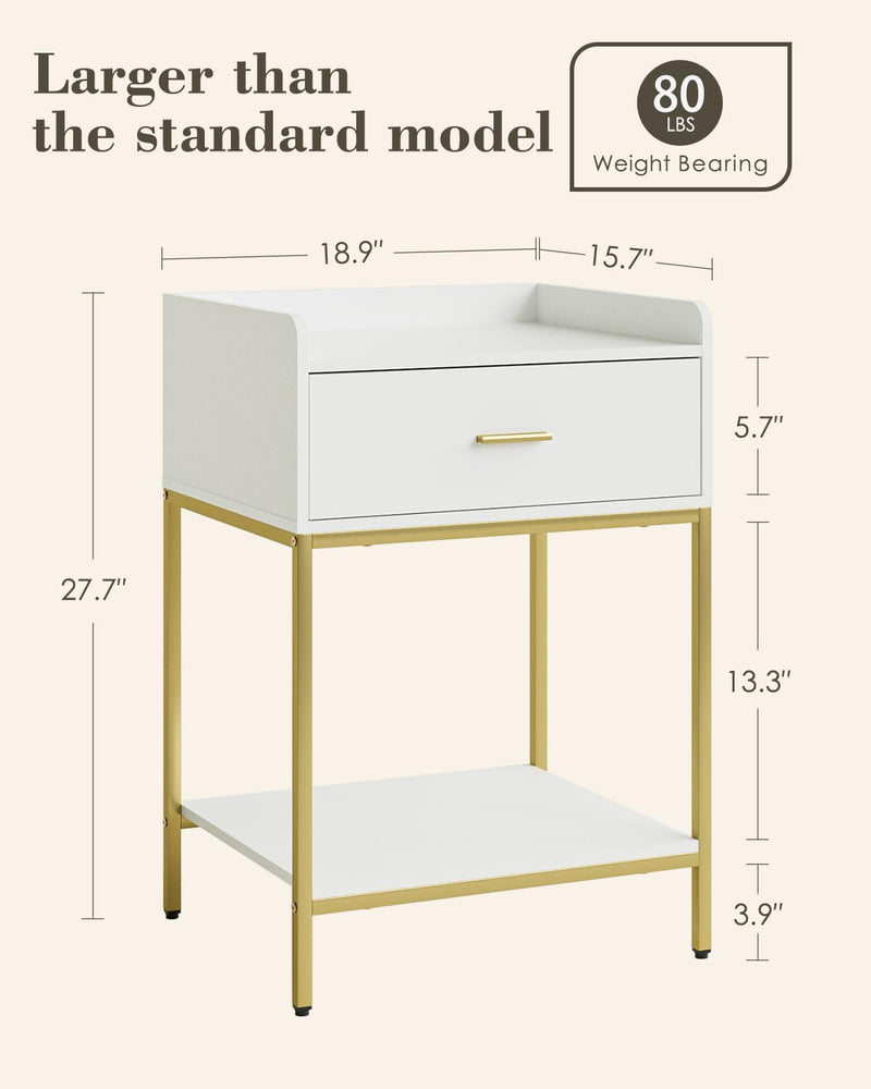 Bedside Table 3-Tier Cabinet with Storage Drawer