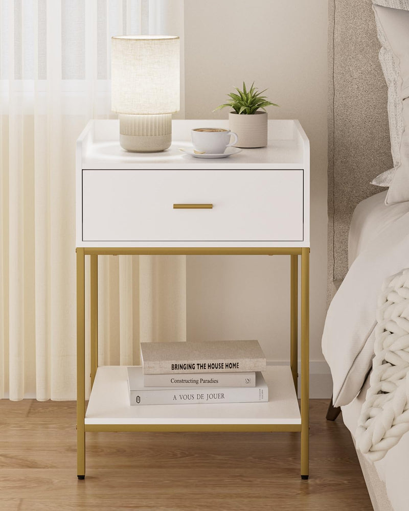 Bedside Table 3-Tier Cabinet with Storage Drawer