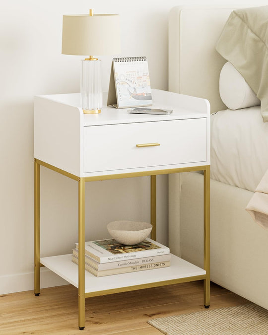 Bedside Table 3-Tier Cabinet with Storage Drawer