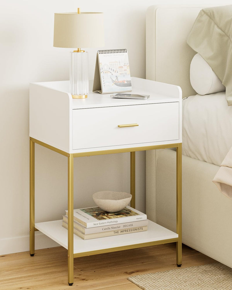 Bedside Table 3-Tier Cabinet with Storage Drawer