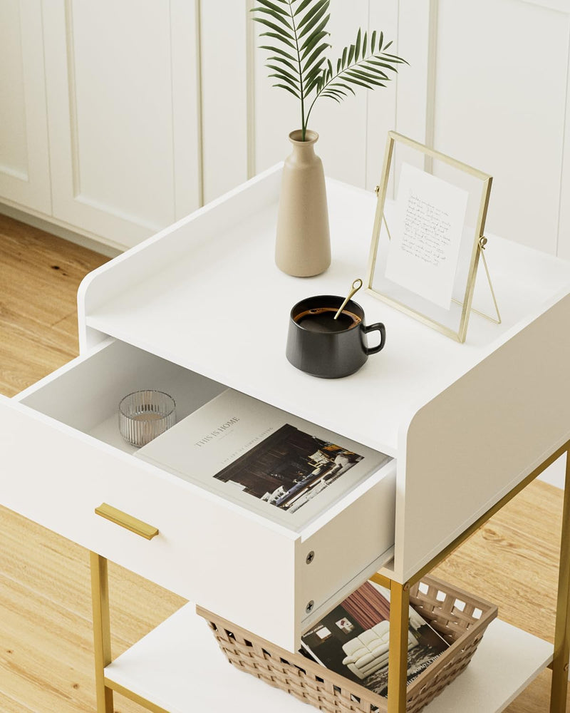 Bedside Table 3-Tier Cabinet with Storage Drawer