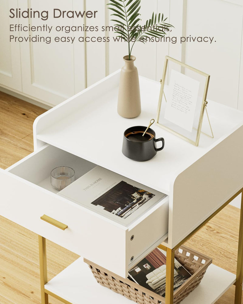 Bedside Table 3-Tier Cabinet with Storage Drawer