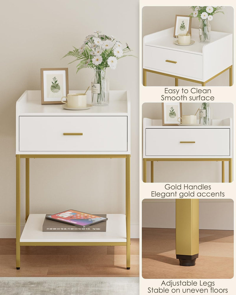 Bedside Table 3-Tier Cabinet with Storage Drawer