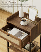 Bedside Table 3-Tier Cabinet with Storage Drawer