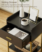 Bedside Table 3-Tier Cabinet with Storage Drawer