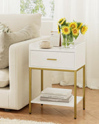 Bedside Table 3-Tier Cabinet with Storage Drawer
