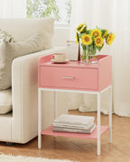 Bedside Table 3-Tier Cabinet with Storage Drawer