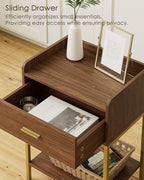 Bedside Table 3-Tier Cabinet with Storage Drawer