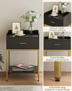 Bedside Table 3-Tier Cabinet with Storage Drawer