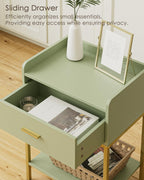 Bedside Table 3-Tier Cabinet with Storage Drawer