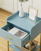 Bedside Table 3-Tier Cabinet with Storage Drawer