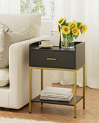 Bedside Table 3-Tier Cabinet with Storage Drawer
