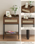 Bedside Table 3-Tier Cabinet with Storage Drawer