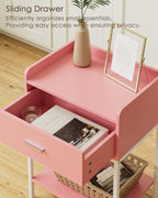 Bedside Table 3-Tier Cabinet with Storage Drawer