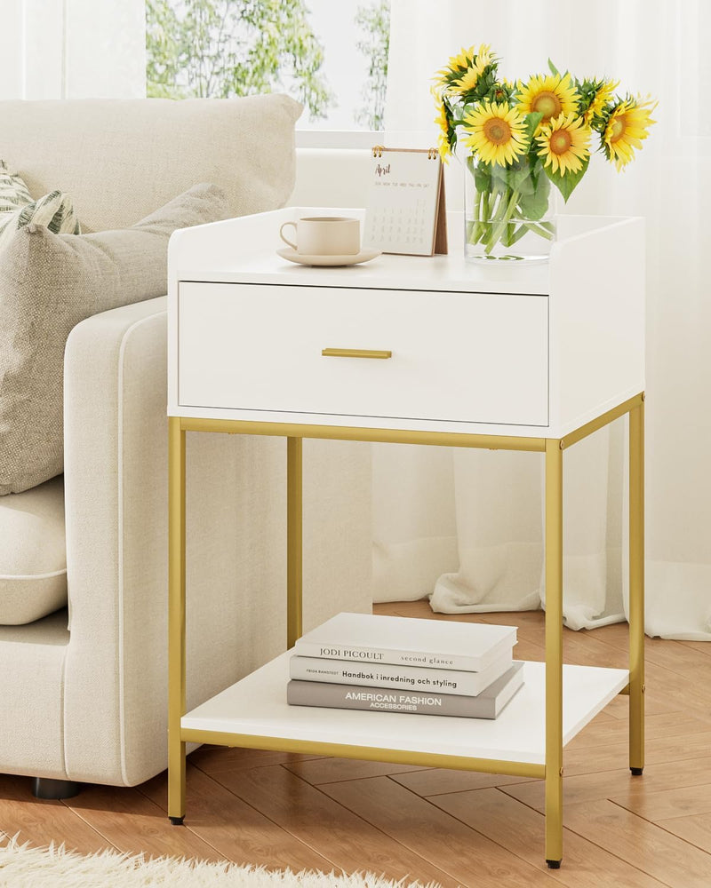 Bedside Table 3-Tier Cabinet with Storage Drawer