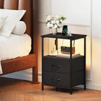 Bedside Table Charging Station LED 2 Drawers (Set of 2)