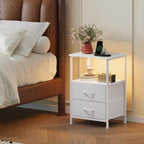 Bedside Table Charging Station LED 2 Drawers (Set of 2)
