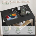 Bedside Table Charging Station LED 2 Drawers (Set of 2)