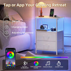 Bedside Table Charging Station LED 2 Drawers (Set of 2)