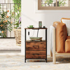 Bedside Table Charging Station LED 2 Drawers (Set of 2)